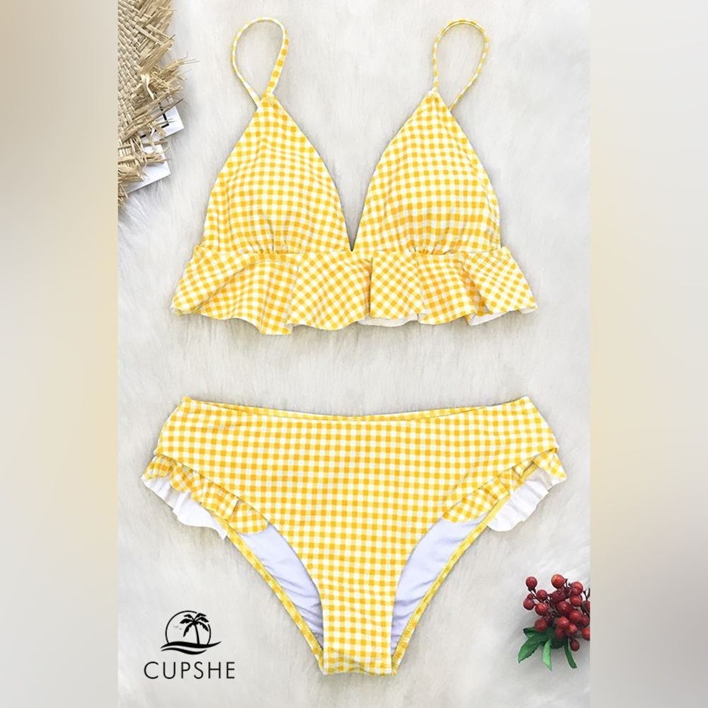 Cupshe Yellow Gingham Bikini Set